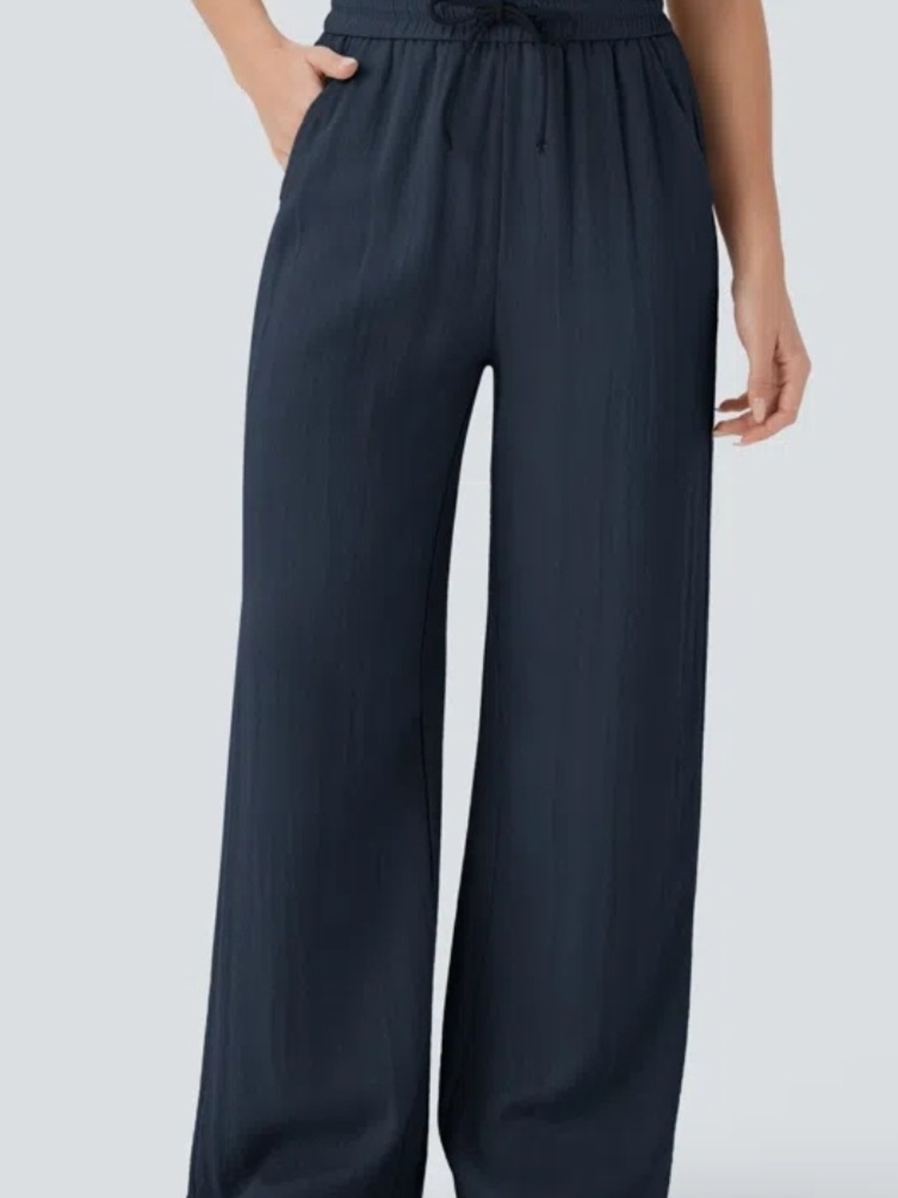 HALARA Navy Linen Drawstring Pants